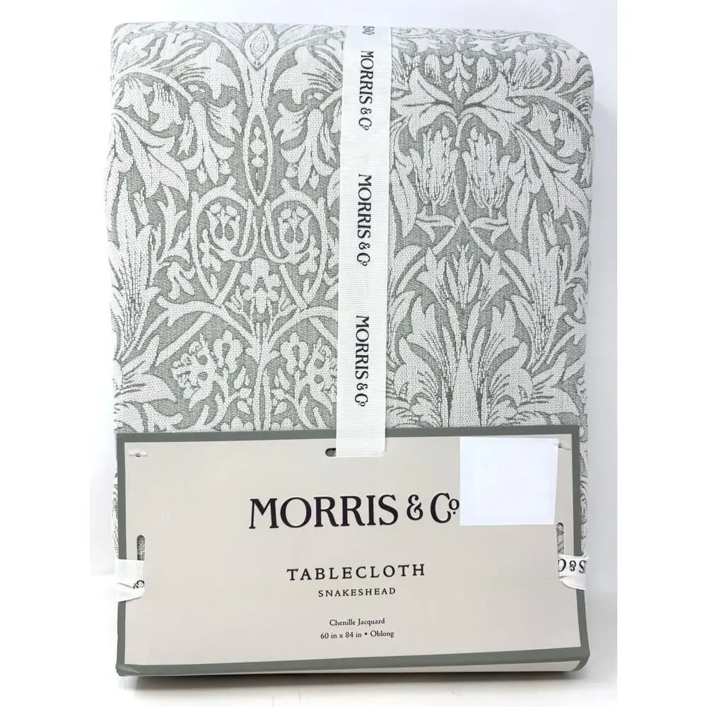 William Morris & Co Snakeshead OBLONG Tablecloth 60X84” In. Seats 6-8 Green Crm